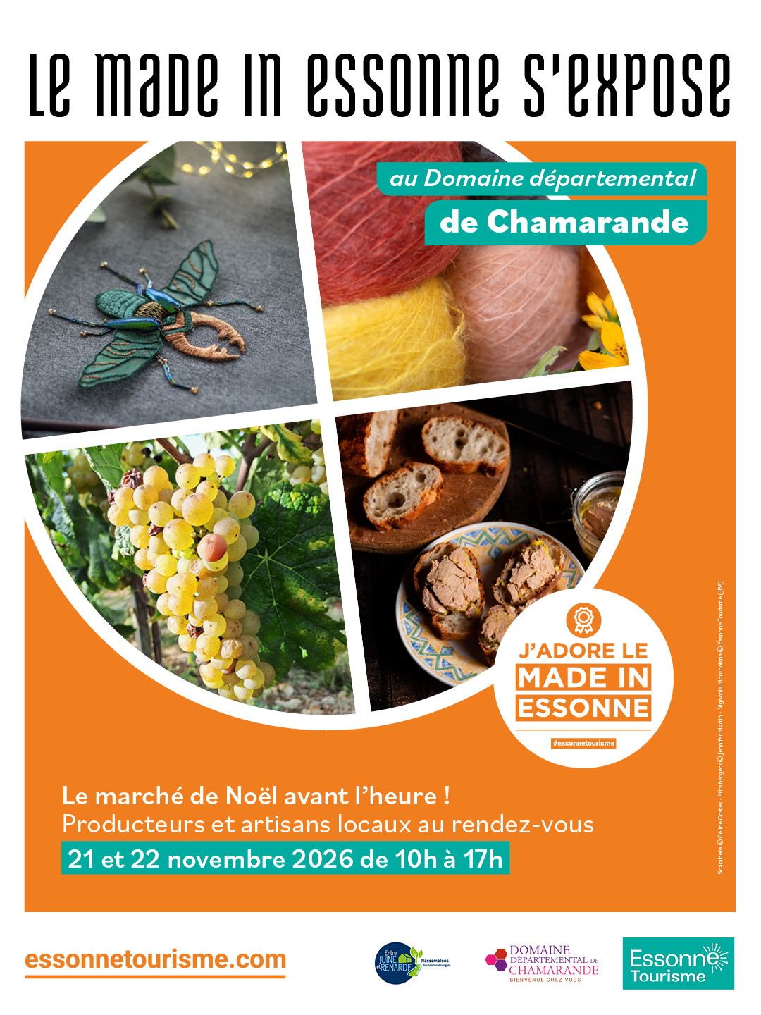 Affiche du Made in Essonne s'expose au Domaine départemental de Chamarande, le marché de Noël avant l'heure, 21 et 22 novembre 2026 de 10h à 17h